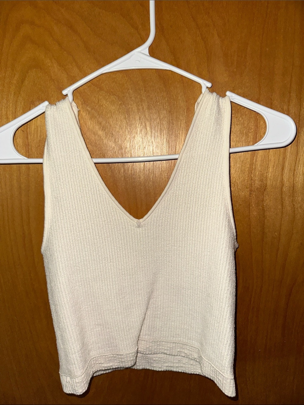 Cream Knit V-Neck Tank Top
